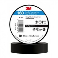 3M TAPE, VINYL ELECTRICAL 160 TEMFLEX, BLACK, 18MM X 20M