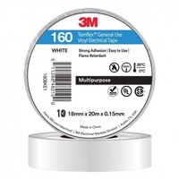 3M TAPE, VINYL ELECTRICAL 160 TEMFLEX, WHITE, 18MM X 20M