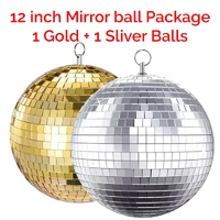 CR-Lite  2 Pack 12 inch Mirror Disco Balls (1 Gold + 1 Silver) Reflective Hanging Decoration for Parties Events Weddings & Home Decor