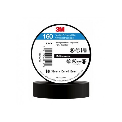 3M TAPE, VINYL ELECTRICAL 160 TEMFLEX, BLACK, 18MM X 20M