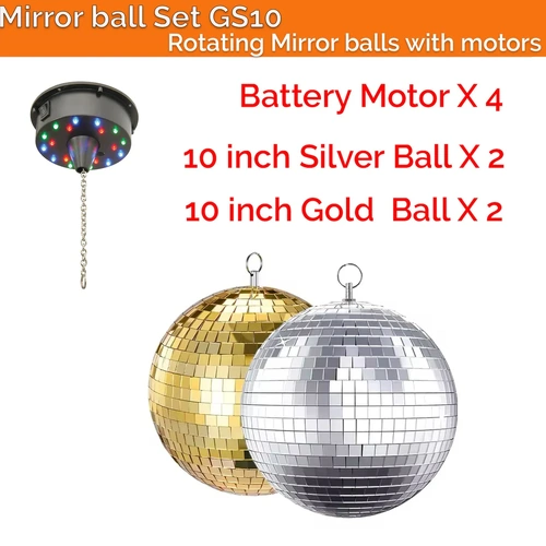 CR-Lite  Mirror Ball Deco Set 10 inch balls(2 Gold + 2 Silver) plus motors Hanging Decoration for Parties Events Weddings & Home Decor