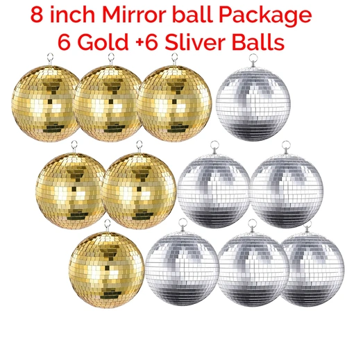 CR-Lite  12 Pack 8 inch Mirror Disco Balls (6 Gold + 6 Silver) Reflective Hanging Decoration for Parties Events Weddings & Home Decor