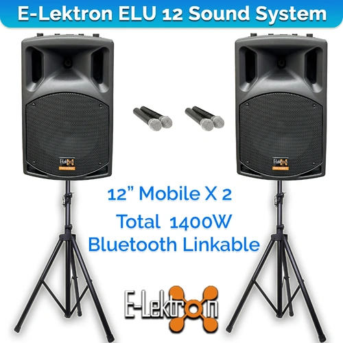 E-Lektron UHF30-MS 1400W 2X12" inch Bluetooth Wireless linkable Loud Portable PA Speakers Sound System Recoding incl.4 UHF Mics and Stands