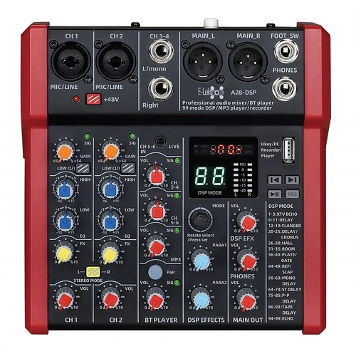 E-lektron A28 DSP FX Studio Audio Mixer 6-Channel with Bluetooth USB Play Audio interface