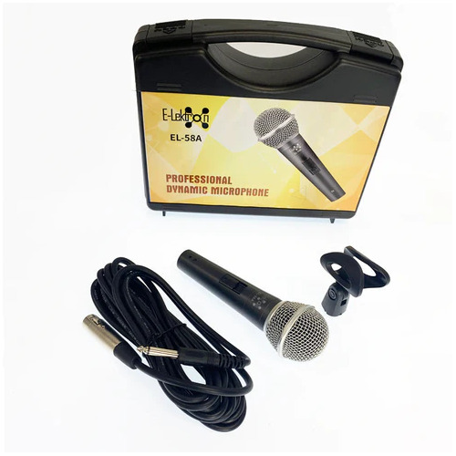 E-Lektron EL-58A Vocal dynamic microphone with XLR cable metal handheld compatible with Speaker Amp Mixer for Karaoke Singing Speech Wedding Stage
