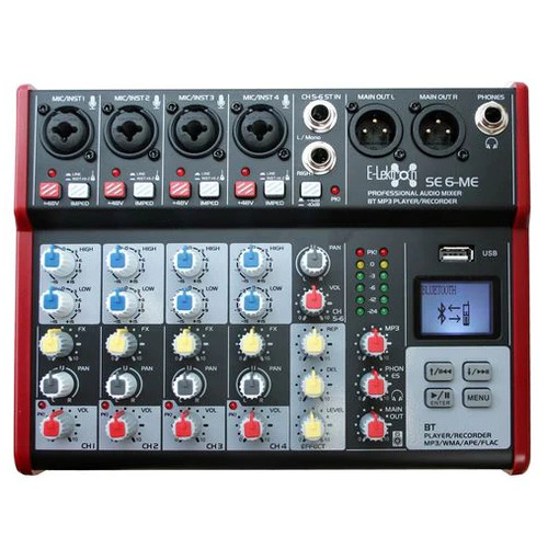 E-Lektron SE-6 Live Audio Mixer 6 Channel Mixer incl. USB Bluetooth Soundcard Phantom Power