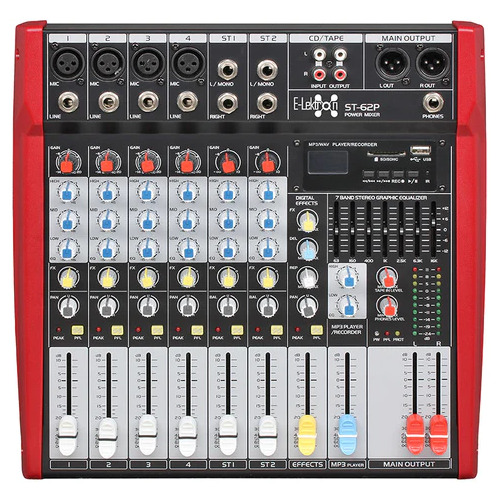 E-Lektron ST-62P 6-channel 500W powered audio mixer USB SD 7-band EQ mono MP3 digital effects DJ Console