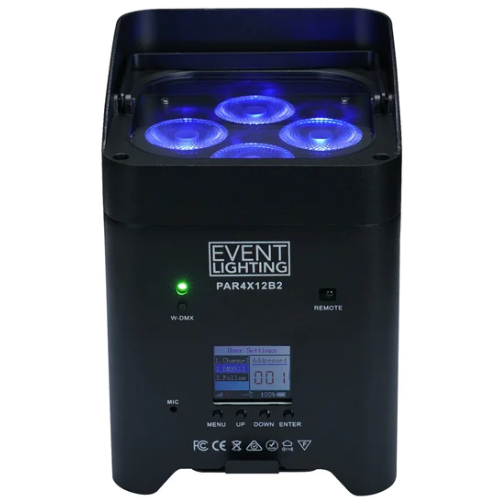 EVENT LIGHTING  PAR4X12B2 - Battery Uplight Par with 4x12W RGBWAUV LEDs, Wireless DMX & IR Remote