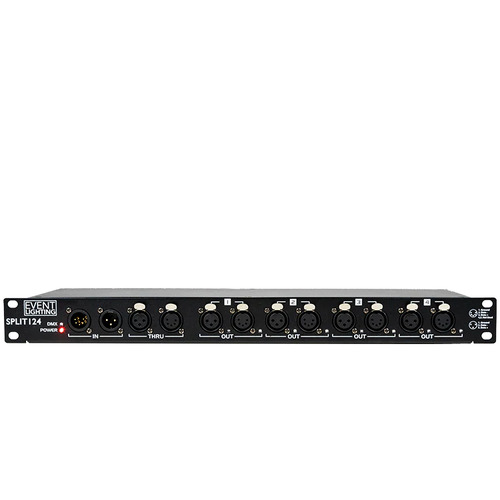 Event Lighting SPLIT124 - 1 In and 4 Out and 1 Through - Optical  DMX splitter, both 5 and 3 pin XLR on all I/O, rack mountable