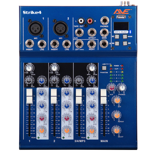 AVE Strike 4 Bluetooth PA Mixer with Delay – 4 Channel