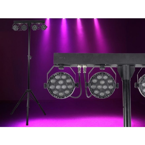 Light Emotion VIVIDBAR Instant Light Show using 4 x Compact 12x3W RGB washes on stand. Controlled by IR remote