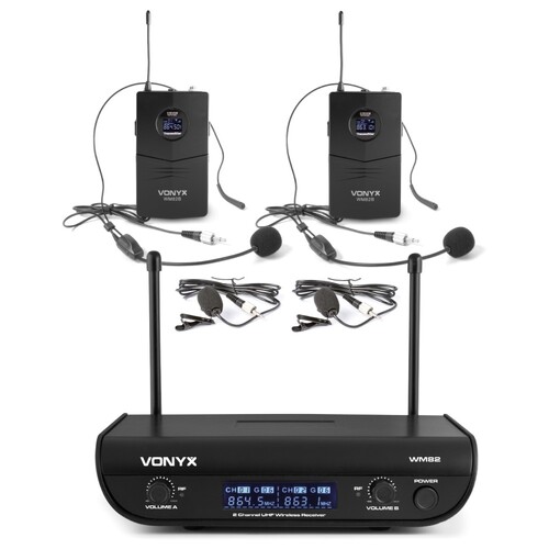 Vonyx WM82B Dual Wireless Bodypack Microphone System